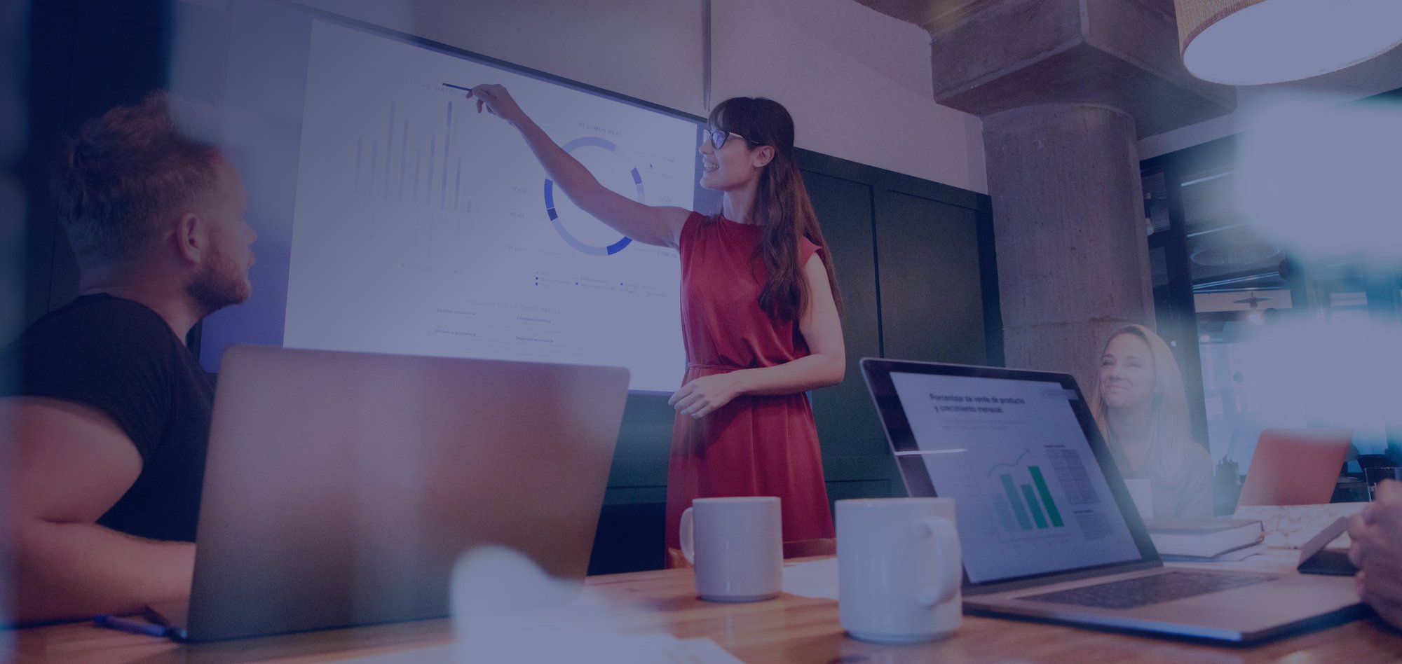 Woman presenting graphs and reports